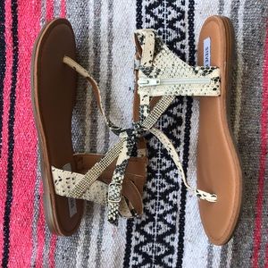 Steve Madden Rhinestone Snake Print T-Strap Sandals